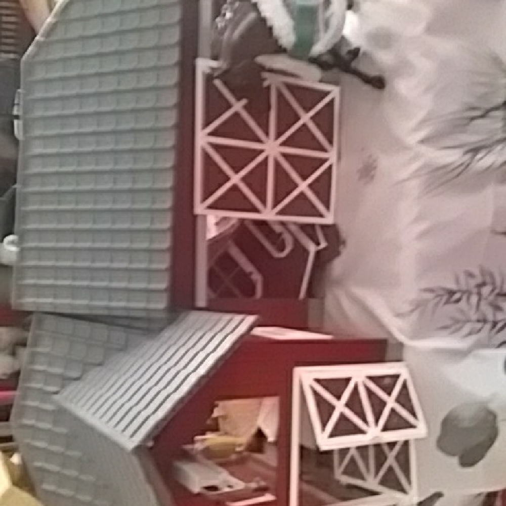 Red and White Wooden Toy Barn Playset